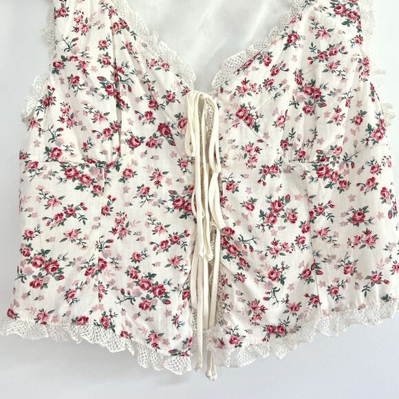 Kirious Los Angeles Front Tie Floral Babydoll Style Top Lace Coquette Size Small - Picture 3 of 10